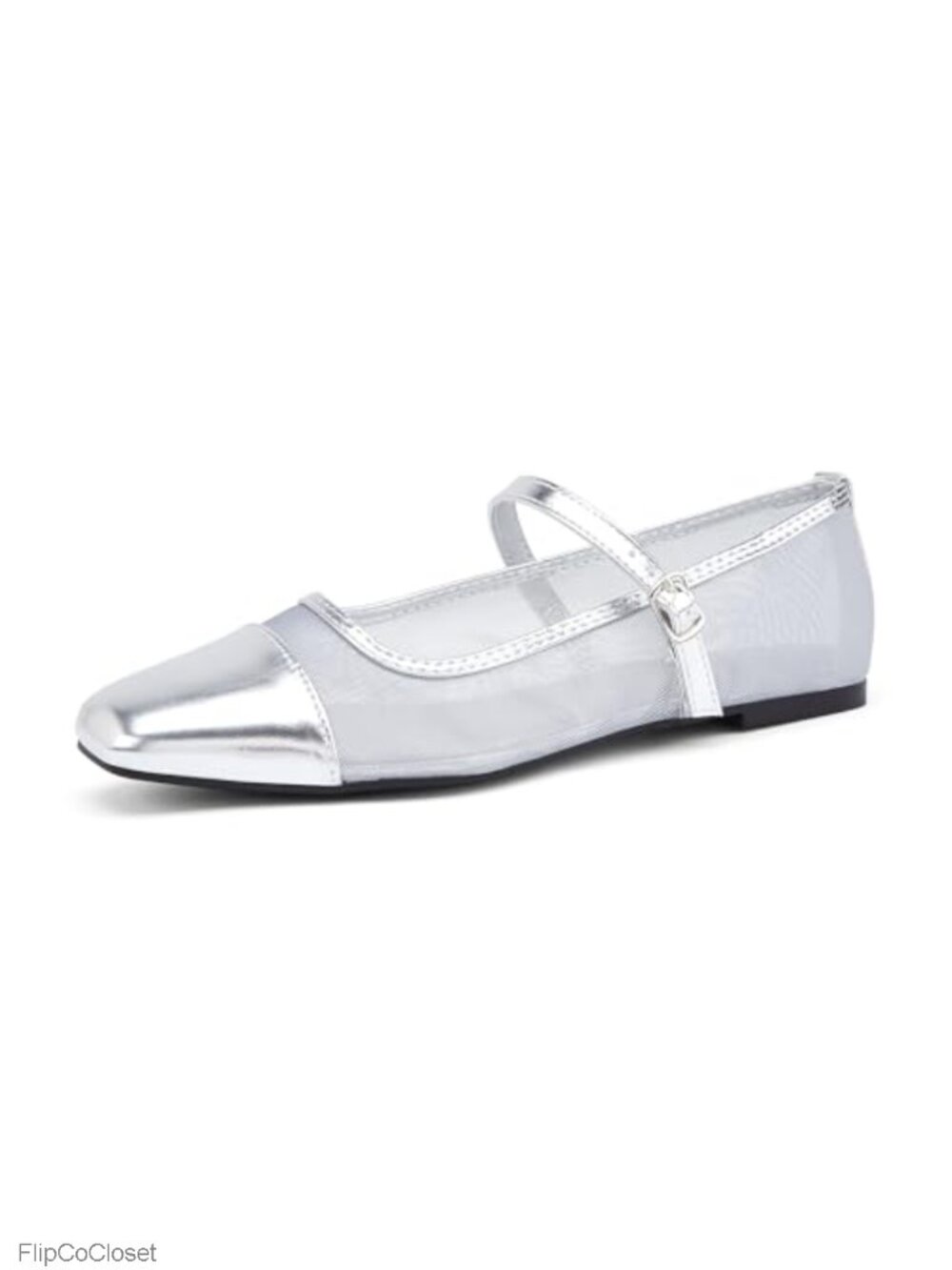 Mesh Buckle Flats Square Toe Mary Jane Shoes